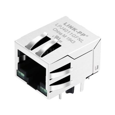 China WE 7499011222A Compatible LINK-PP LPJ4011GFNL 10/100 Base-T 1X1 Port Cat5e RJ45 Connector Tab Down Green/Green Led for sale