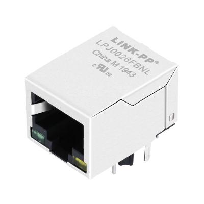 China Hanrun HY911103A Compatible LINK-PP LPJ0026FBNL 10/100 Base-T Tab Down Green/Yellow Led 1 Port Shielded Amp Shielded RJ45 Connector for sale