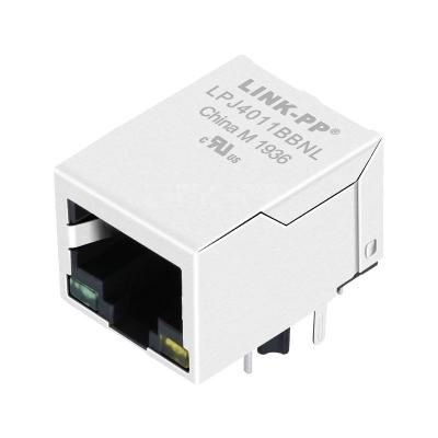 China RB1-1D5F8K1D Compatible LINK-PP LPJ4011BBNL 10/100 Base-T 1x1 Port RJ45 Connector Integrated with Transformer Tab Down Green/Yellow Led for sale