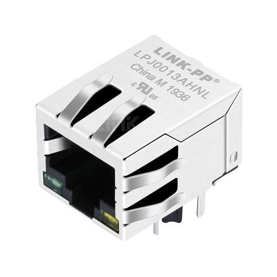 China RB1-125BTAGA Compatible LINK-PP LPJ0013AHNL 10/100 Base-T Tab Down Green/Yellow Led 1x1 Port PCB Mount RJ-45 Female Connector for sale