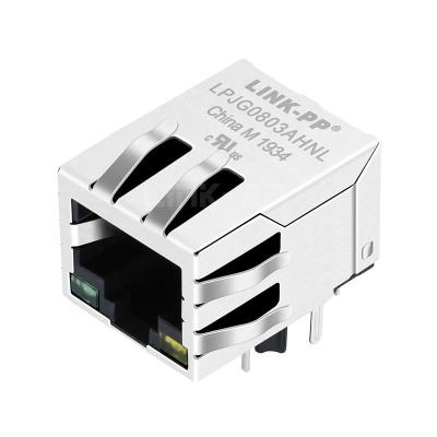 China RMS-048Q-10F6-GY Compatible LINK-PP LPJG0803AHNL 100/1000 Base-T Tab Down Green/Yellow Led Single Port Amp Ethernet Connectors RJ45 Jacks for sale