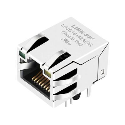 China Pulse JXD1-9015NL Compatible LINK-PP LPJG16442AENL 100/1000 Base-T Tab Up Green/Yellow Led 1 Port Cat6 RJ45 Pass Through Connector for sale