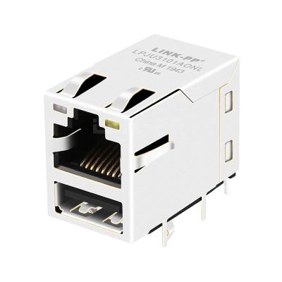 China Belfuse 8211-1X1T-36-F Compatible LINK-PP LPJU3101AONL RJ45 MagJack With Single USB 10/100 Base-T for sale