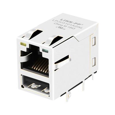 China LPJU3101AGNL 10/100 Base-T Yellow/Green Led Tab UP With Single USB RJ45 Jack Connector for sale