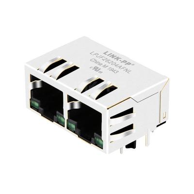 China LPJF26204AFNL 10/100 Base-T 8p8c Tab Down Green/Green LED 1x2 Port Ethernet RJ45 Connector for sale