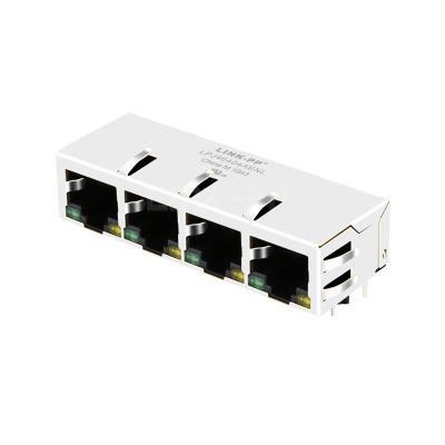 China Pulse JXD0-4005NL Compatible LINK-PP LPJ46404AENL 10/100 Base-T Tab Down Green/Yellow LED 1x4 Port RJ45 Jack Connection for sale