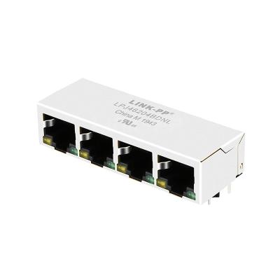 China LPJ46204BDNL 10/100 Base-T Tab Down Yellow/Green LED 1x4 Port Integrated Magnetic RJ45 Jacks for sale