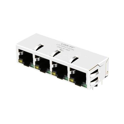 China LPJ46441ADNL 10/100 Base-T Tab Down Yellow/Green LED 1x4 Port Ethernet RJ45 Connector for sale