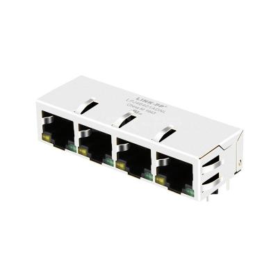 China LPJ46401ADNL 10/100 Base-T Tab Down Yellow/Green LED 1x4 Port Ethernet RJ45 Connector for sale