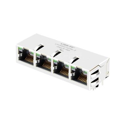 China LPJ48001AZNL-2 10/100 Base-T Tab Up Green/Green LED 1x4 Port Filter Connector Module for sale