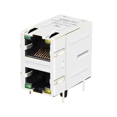 China LPJG17661AHNL 100/1000 Base-T 2x1 Port RJ45 Female Connectors With Green/Yellow LED for sale