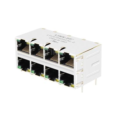 China LPJ47040AENL 10/100 Base-T Green/Yellow LED 2X4 Port 8P8C RJ45 Jack Female Connector for sale