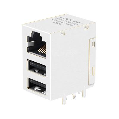 China LPJE302DNL Tab Up Dual USB RJ45 Connector Without LED Without Integrated Magnetics for sale