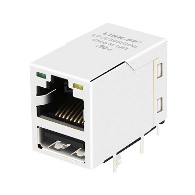 China LPJE305BHNL Green/Yellow LED Tab Up Single USB RJ45 Connector Without Integrated Magnetics for sale