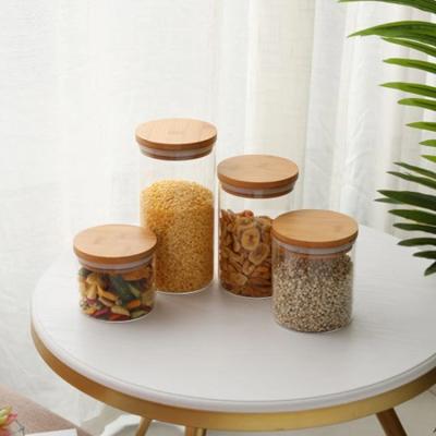 China 2021 New Arrival Freshness Preservation Food Storage Glass Jars Canister Glass Bamboo Lid Storage Glass Box With Lid for sale