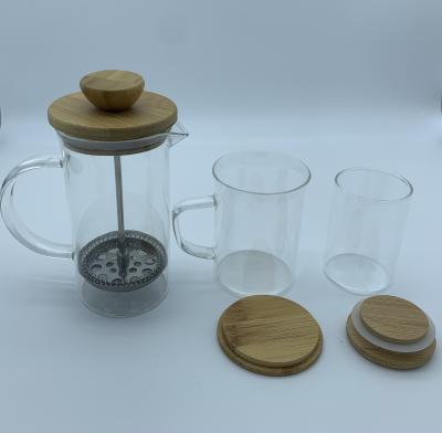 China Hot Selling New LID Products Coffee Frenche Glass Press Being Set With Cup And Canister With Green Tea for sale