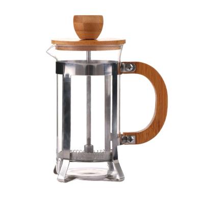 China Sustainable Bamboo Lid 350 600 800 1000ml Glass French Press Coffee Jug Cold Brew Coffee Maker for sale