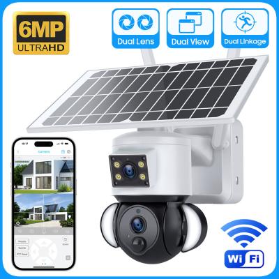 China 6MP Dual Lens Solar Panel Waterproof Surveillance Camera Flash Lights for sale