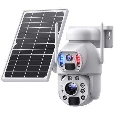 China 4G Floodlight Solar Camera Dual lens 10X optical zoom solar cell PTZ camera Wifi Outdoor 6MP CCTV Camera for sale
