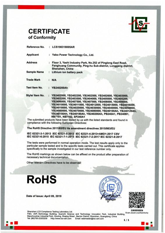 ROHS - Shenzhen YaBo Power Technology Co., Ltd.