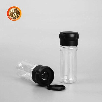 China Transparent PET Plastic Seasoning Bottle Kitchen Use 100ml Spice Jars for sale