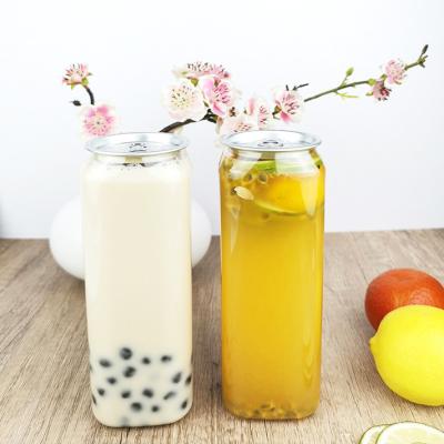 China 0.5L Food Grade Square PET Plastic Bottles With Cans Lids Juices Beverages for sale