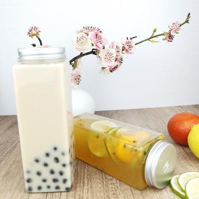 China 500ml Square Disposable Bottles with Caps, Safe Food Grade Plastic Containers for Beverages, Oil, Juice for sale