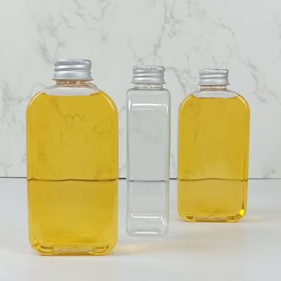 China 400ml Clear Plastic Flat Bottles with Screw Cap Jars for Juice, Milk & other Beverages for sale