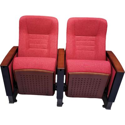 China Fabric Auditorium Seating Chairs With Wooden Writing Table Pad for sale