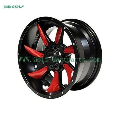 China Red Golf Cart Rims MJFX Directional Red Inserts For 12x7 Blackhawk Wheel for sale