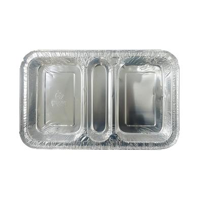 Chine Contenant de qualité alimentaire 3 Compartiment 230*185*35 Boîte à déjeuner à emporter en papier d'aluminium rectangulaire à vendre