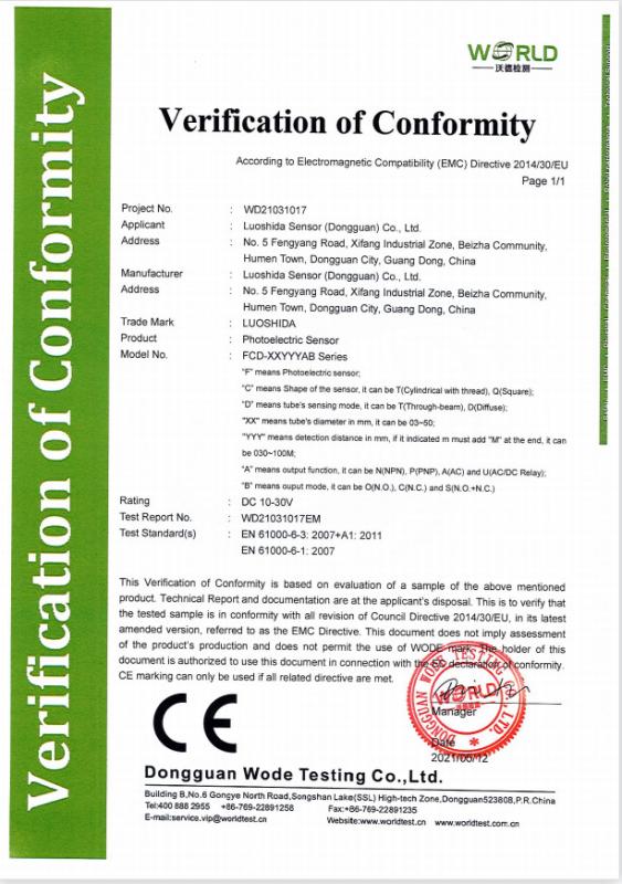 CE - Luo Shida Sensor (Dongguan) Co., Ltd.