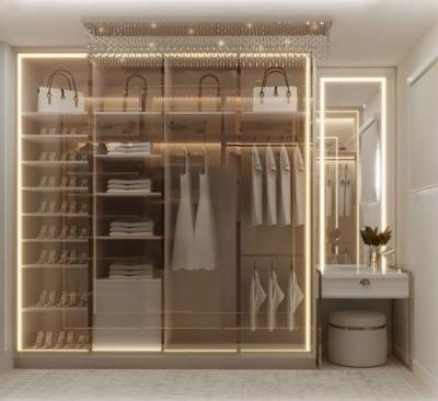 China Bedroom Glass Door Wardrobe With Luxury Premium Walk In Closet With Shoes Rack for sale