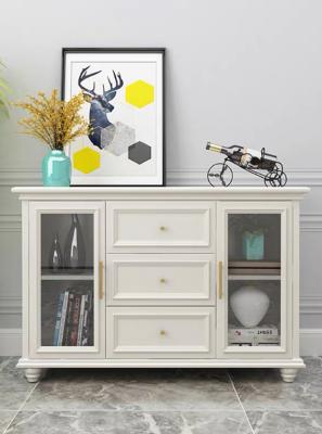 China Glass Door White Solid Wood Bedside Cabinets 3D / 2D Drawing Customized for sale