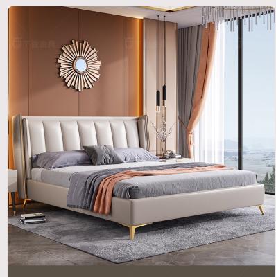 China Luxury 1.8 M Modern Bedroom Furniture Khaki Color Double Leather Bed for sale
