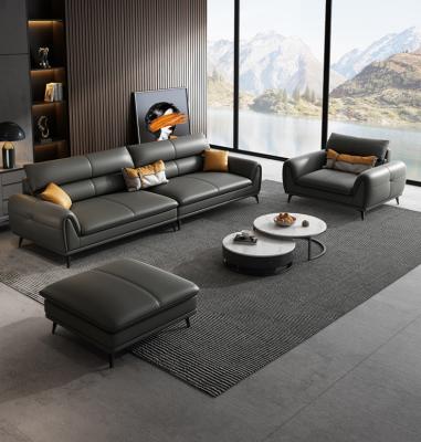 China Rectangle Luxury Living Room Furniture Grey Italian Style Leather Sofa 3.4x0.95m for sale