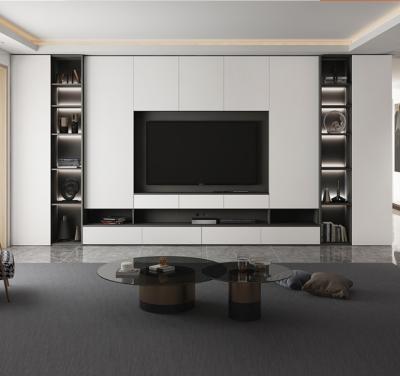 China ISO9001 White Door Living Room TV Shelves Black Cabient With LED Light for sale