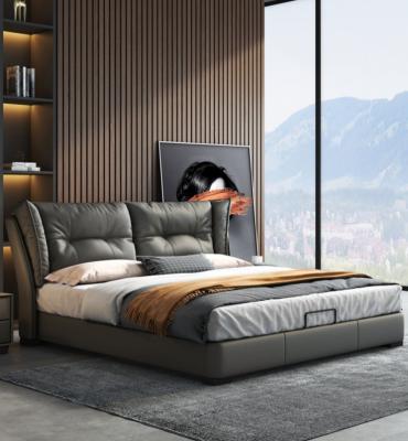 中国 Squishy真皮の現代寝室の家具のダブル・ベッド無光沢のダーク グレーの1.8メートルの 販売のため
