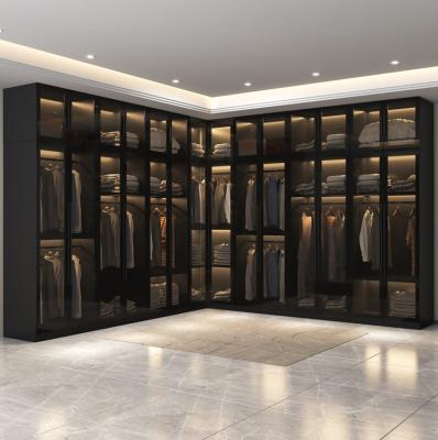 China Combinación moderna del dormitorio casero de paseo de cristal negro de la puerta en guardarropa del armario en venta