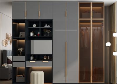 China Mirror Door Modern Luxury Corner Walk In Closet Unit Storage Clothes Wardrobe for sale