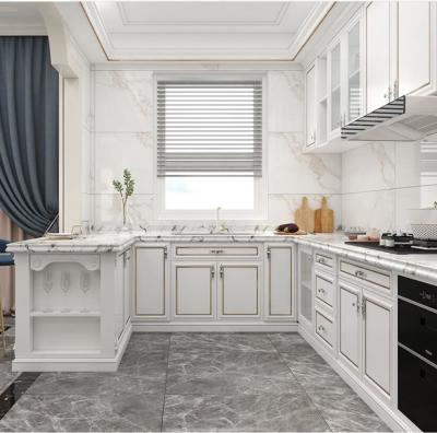 China White 1.8cm Panel Solid Wood Kitchen Cabinets High Gloss Contemporary With Metal Handle for sale