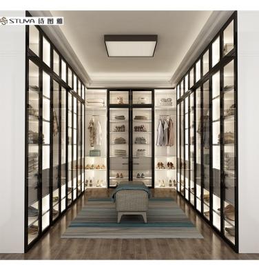 China 6ft By 6ft High End Walk In Closet Design Shoe Cabinet Glass Door Cloakroom for sale