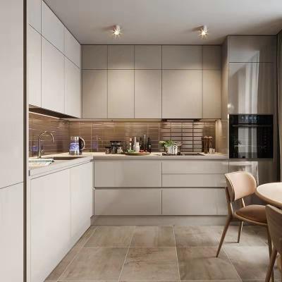 China 2.5M U Shape Melaminer Modern Modular Kitchen Cabinets With Island Stove for sale