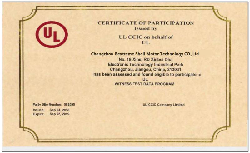 UL - Changzhou Bextreme Shell Motor Technology Co.,Ltd