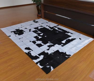 China Stain Resistant Faux Leather Patchwork Blanket Rug , Cowhide Patchwork Blankets for sale