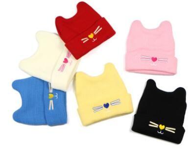 China Baby wool hat autumn and winter children 's pussy turn head cap warm cartoon baby knitted hat wholesale for sale