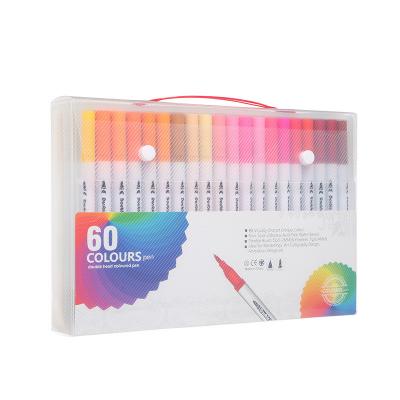China Watercolor Marker Pen Set Custom Dual Head Water Based Drawing Soft Brush Fineline Tip Colored Pen for sale