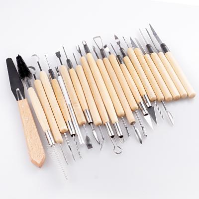 China 30 piece Art Tools Set Wooden Handle Double End Clay Pottery Sculpting Tool for sale