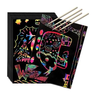 China Magic Scratch Off Paper Children Art Crafts Set Black Scratch Sheets Notes Cards for Birthday Party Christmas Gift for sale