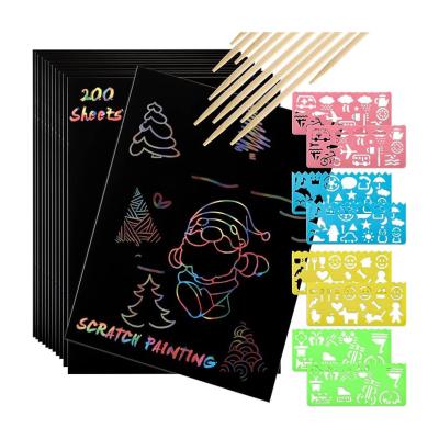 China Magic Scratch Art Paper Off Set with Template Wooden Club Tool for sale